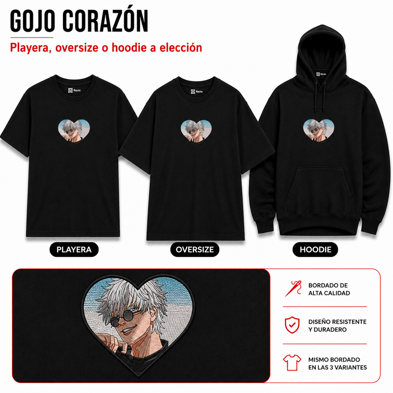 JUJUTSU KAISEN BORDADO GOJO CORAZON